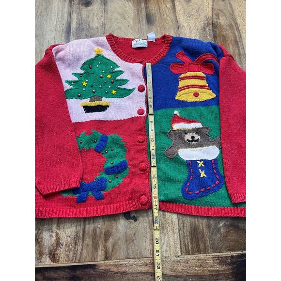 SJ Designs Women's Red Ugly Christmas Button Front Cardigan Sweater Size XL - Picture 6 of 7